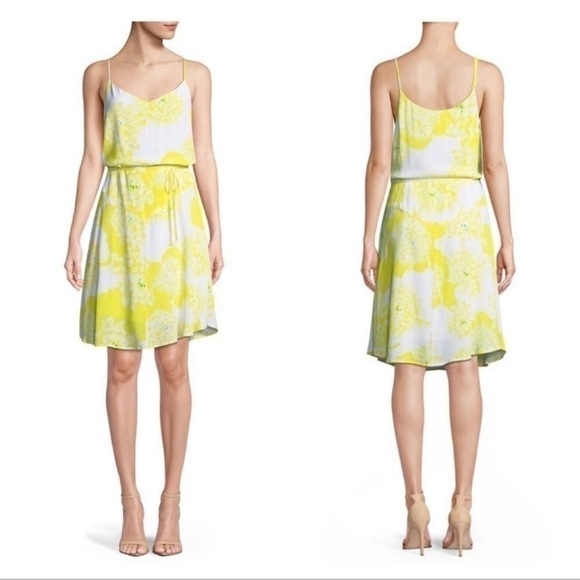 Cupcakes & Cashmere Dayen Yellow Floral Print Tie Waist Sleeveless Dress Size M - Picture 1 of 9
